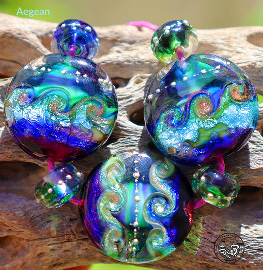 Aegean Button Bead Set, Handmade Glass Lampwork for Jewelry Design