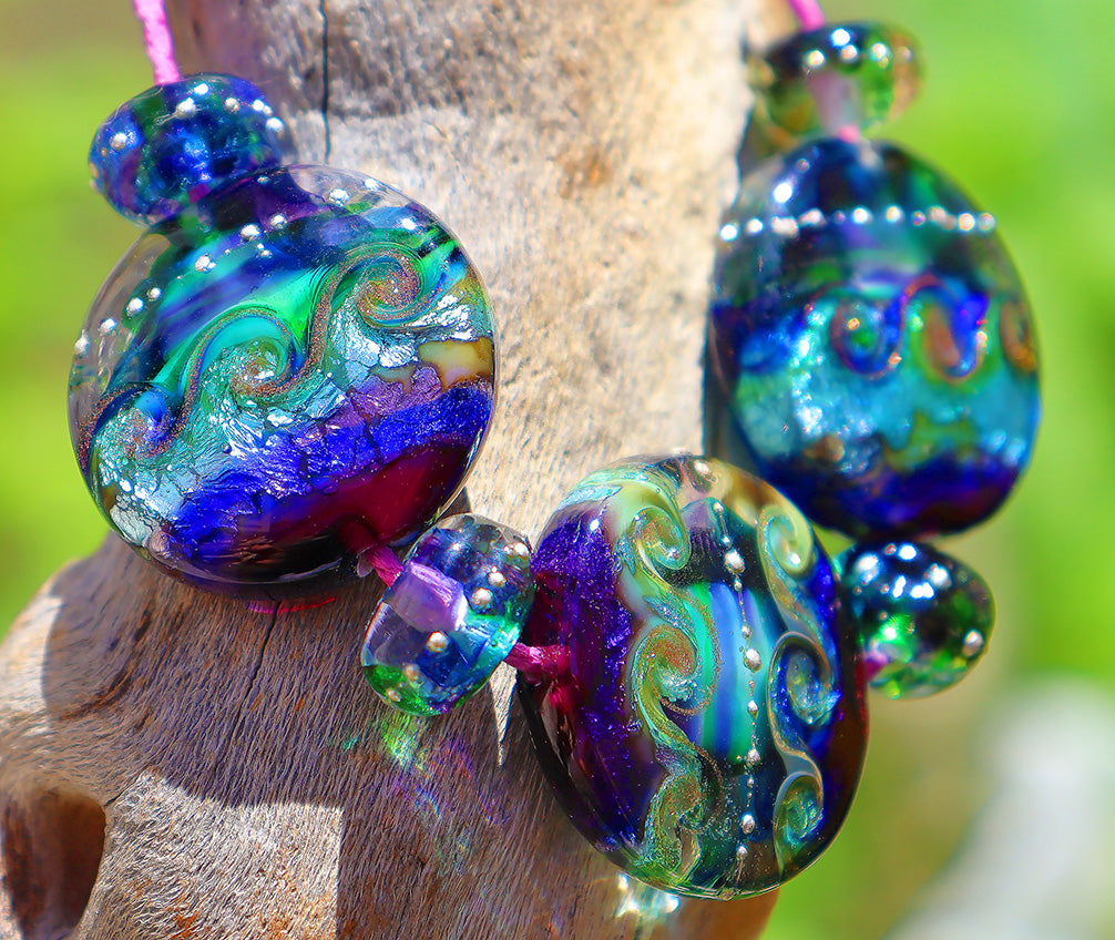 Aegean Button Bead Set, Handmade Glass Lampwork for Jewelry Design