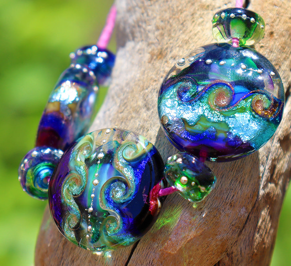 Aegean Button Bead Set, Handmade Glass Lampwork for Jewelry Design