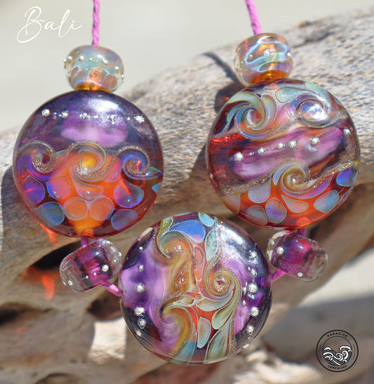 Bali Button Bead Set, Handmade Glass Lampwork for Jewelry Design