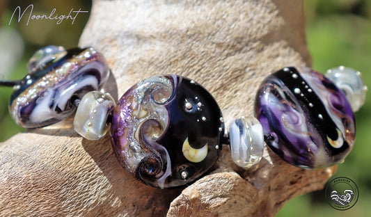 Moonlight Button Bead Set, Handmade Glass Lampwork for Jewelry Design