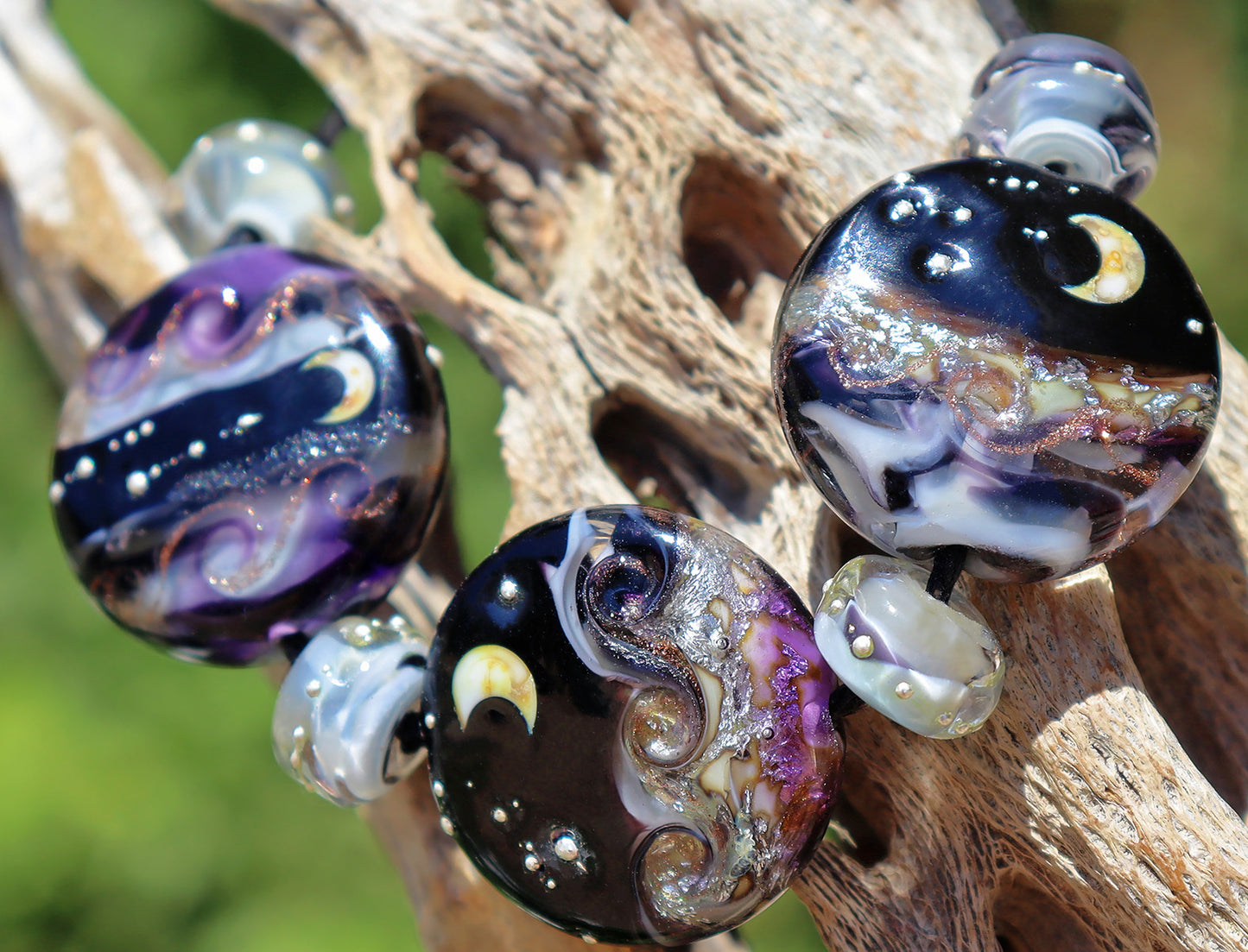 Moonlight Button Bead Set, Handmade Glass Lampwork for Jewelry Design