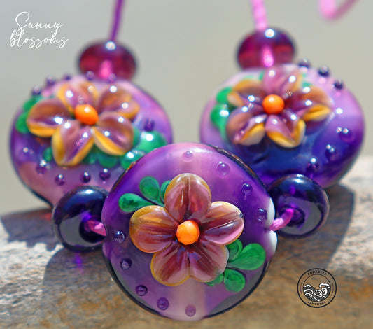 Sunny Blossoms Button Bead Set, Handmade Glass Lampwork for Jewelry Design