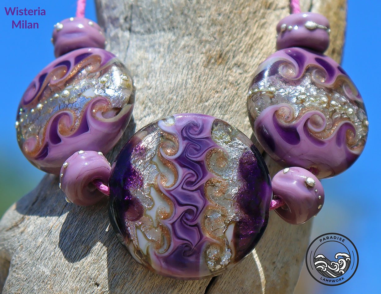 Wisteria Milan Button Beads, Handmade Glass Lampwork for Jewelry Design