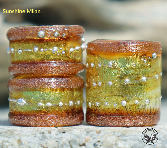 Sunshine Milan Focal Set Lampwork Art Glass Charm Beads, Handmade Large Bead Holes for Show Leads, Dreadlocks, Jewelry Design