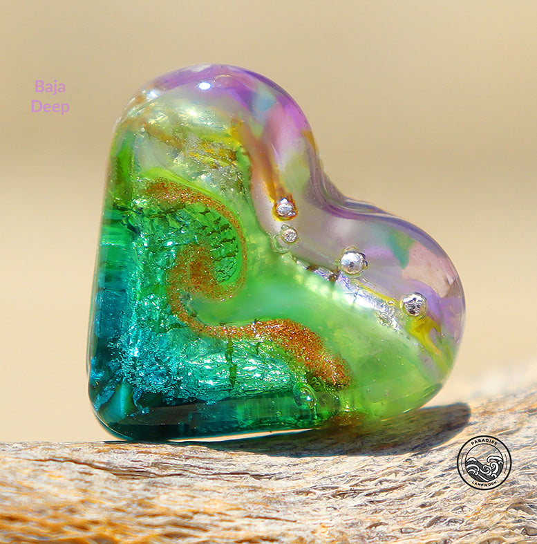 Baja Deep Lampwork Heart Bead, Handmade Glass Art Beads for Jewelry design