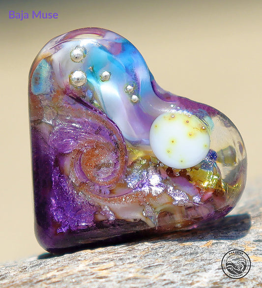 Baja Muse Lampwork Heart Bead, Handmade Glass Art Beads for Jewelry design