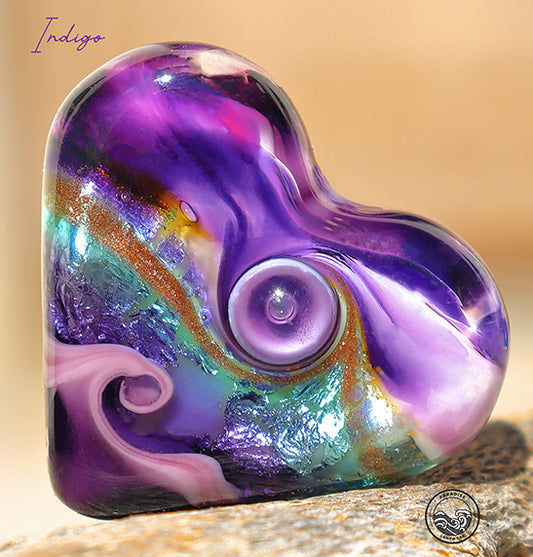 Indigo Heart Focal Bead, Handmade Glass Art Beads for Jewelry design