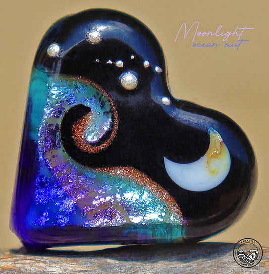 Moonlight Ocean Mist Heart Focal Bead, Handmade Glass Art Beads for Jewelry design