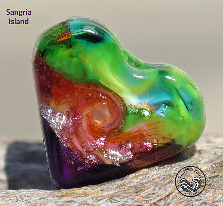 Sangria Island Lampwork Heart Bead, Handmade Glass Art Bead for Jewelry Design