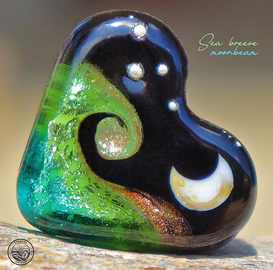 Seabreeze Moonbeam Heart Focal Bead, Handmade Glass Art Beads for Jewelry design