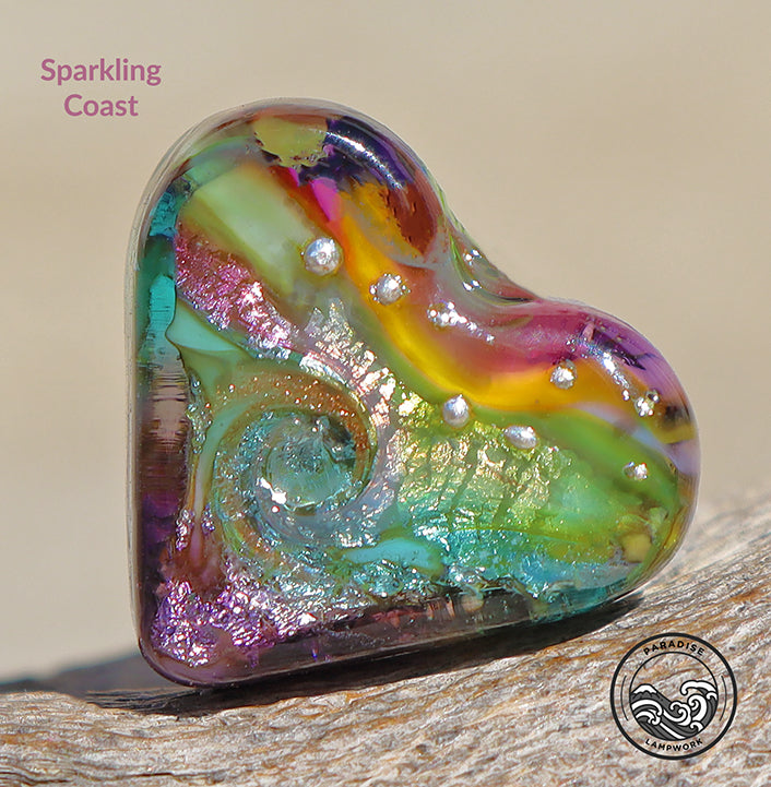 Sparkling Coast Lampwork Heart Bead, Handmade Glass Art Bead for Jewelry design