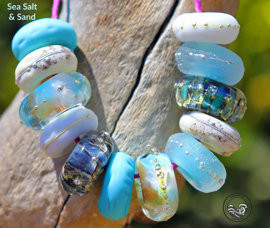 Sea Salt & Sand  Lampwork Art Glass Charm Beads, Handmade Large Bead Holes for Show Leads, Dreadlocks, Jewelry Design