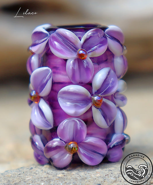 Lilacs Lampwork Art Glass Charm Bead, Handmade Lampwork, Large Bead Holes for Show Leads, Dreadlocks, Jewelry Design