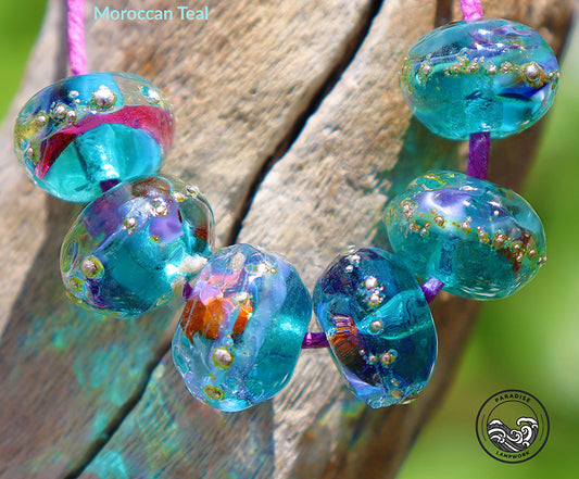 Moroccan Teal Organics Handmade Glass Lampwork Accent Beads for Jewelry Design