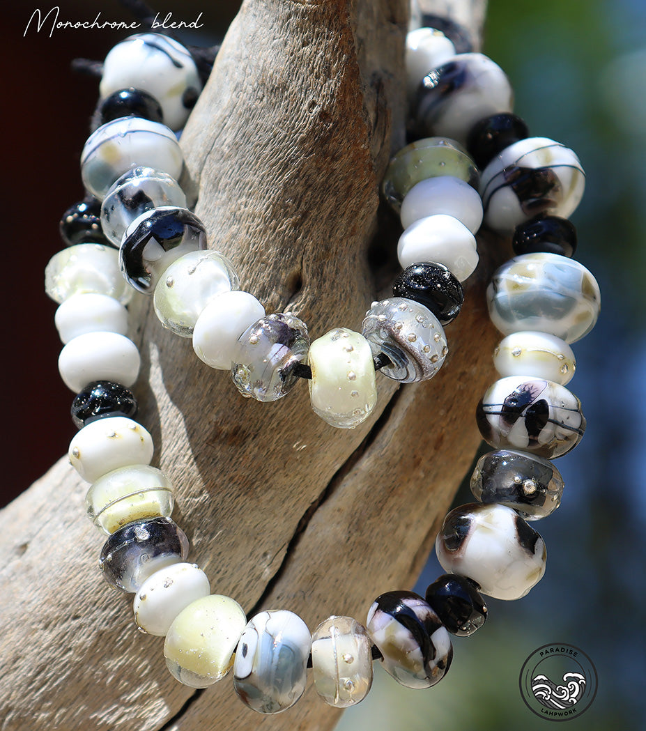 Monochrome Blend Handmade Glass Lampwork Bead Strand for Jewelry Design